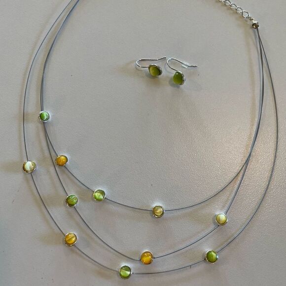 Avon 2000 New in Box Glass Cat's Eye Accent Cable Necklace & Earring Sent - Picture 1 of 9